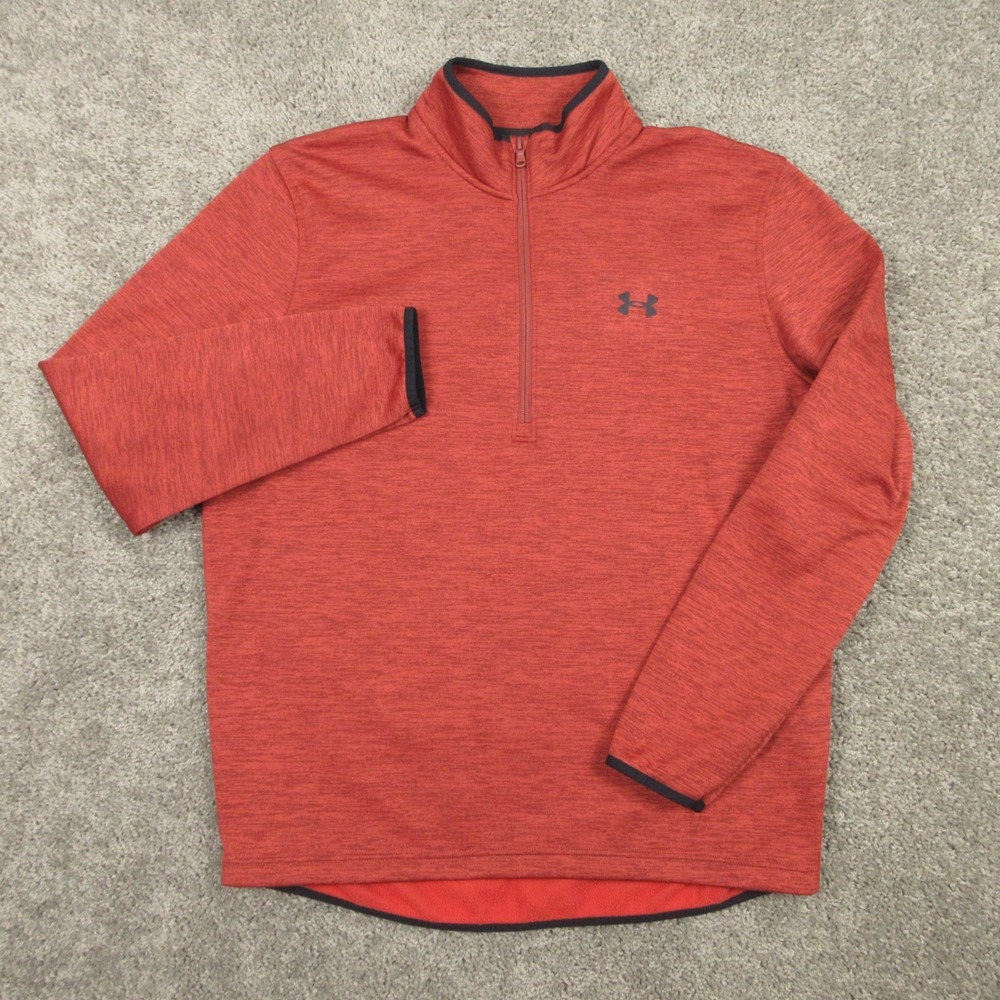 Under Armour Sweater Mens Large Orange ColdGear Fleece Logo Quarter Zip Pullover